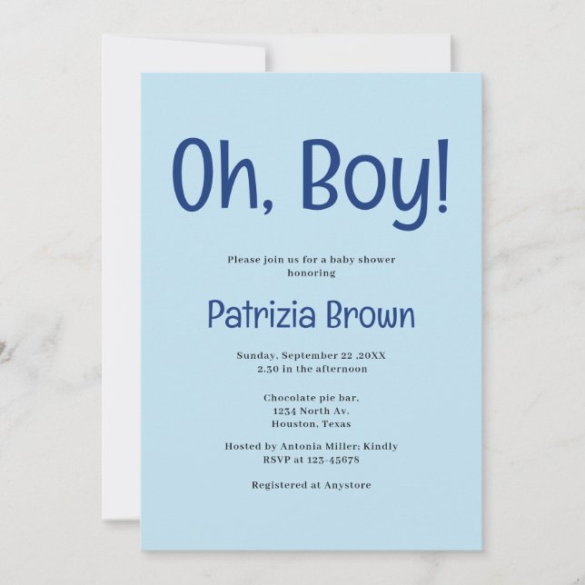 Invitation pour la Baby Shower Oh Boy Blue (Devant)