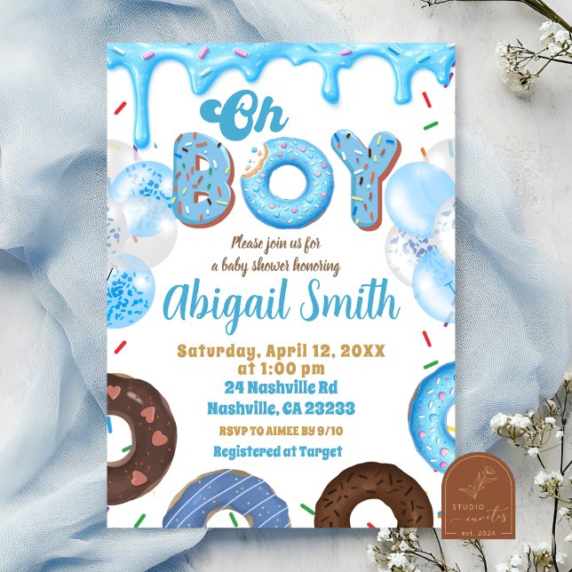 Invitation pour la baby shower Oh Boy Blue Donut (Créateur téléchargé)