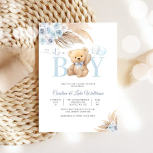 Invitation pour la Baby Shower Ourson Bleu