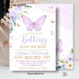 Invitation pour la Baby Shower Papillon Violet Fil