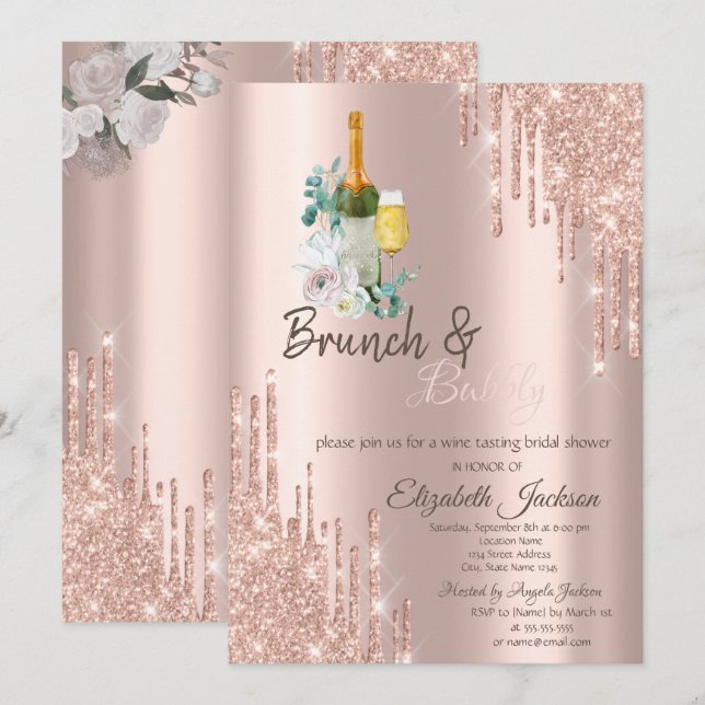 Invitation pour la Baby Shower "Stylish Drips Brun (Devant / Derrière)