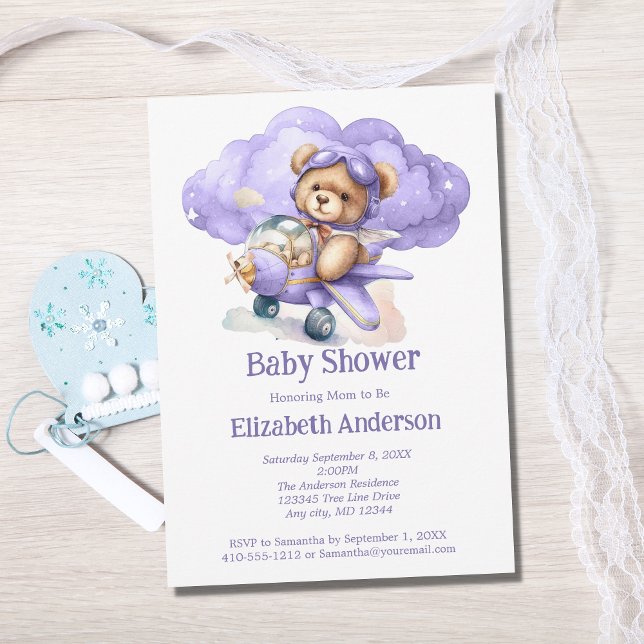 Invitation pour la baby shower Teddy Bear Airplane (Créateur téléchargé)