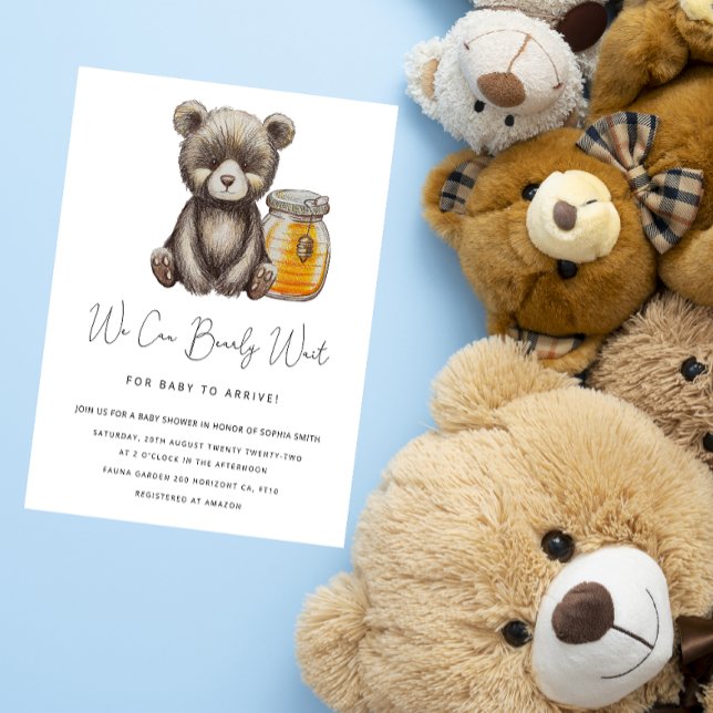 Invitation pour la baby shower Teddy Bearly Wait (Créateur téléchargé)