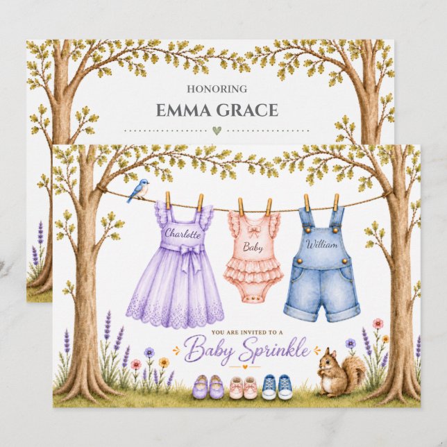 Invitation pour la baby sprinkle de deux frères et (Devant / Derrière)