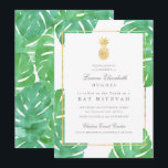 Invitation pour la Bat Mitzvah de l'ananas tropica<br><div class="desc">Invitation de Bat Mitzvah Ananas Tropical Doré,  pièce maîtresse de notre collection de papeterie à thème ananas tropical. Caractérisé par des feuilles tropicales aquarellées en arrière-plan avec des accents de dorure fausse.</div>