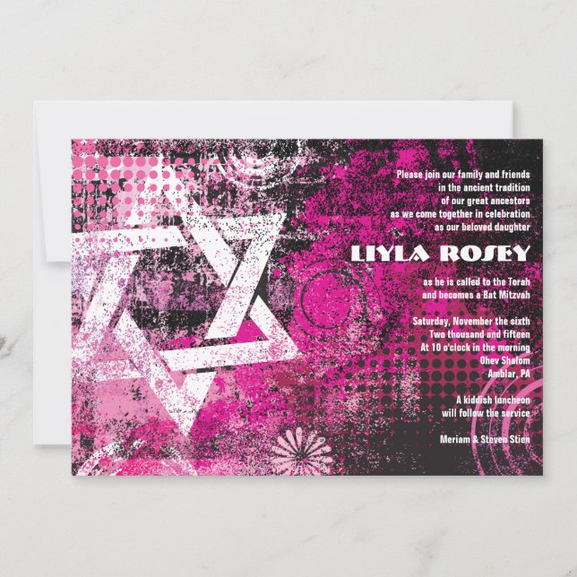 Invitation pour la Bat Mitzvah en forme d'étoile c (Devant)