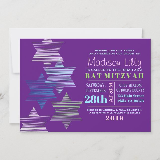 Invitation pour la Bat Mitzvah STARS CONNECTING (Devant)