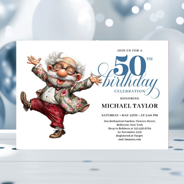 Invitation pour la célébration des 50 ans de l'hom (Quirky Humor Man 50 Birthday Celebration Invite)