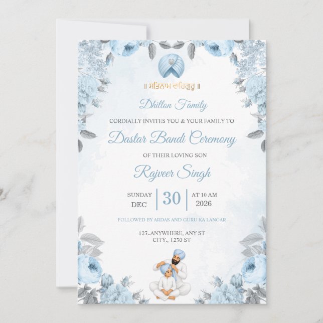 Invitation pour la cérémonie de Dastar Bandi à mot (Devant)