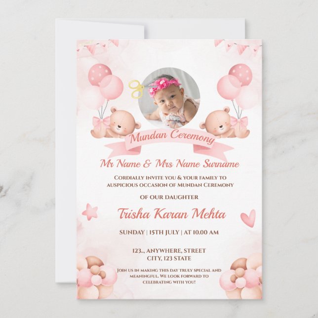 Invitation pour la cérémonie Mundan d'une fille in (Devant)