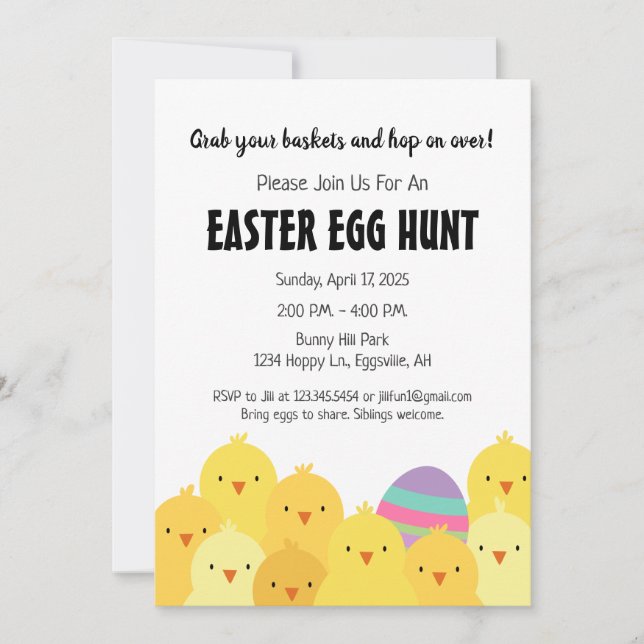 Invitation pour la chasse aux œufs et les poussins (Devant)
