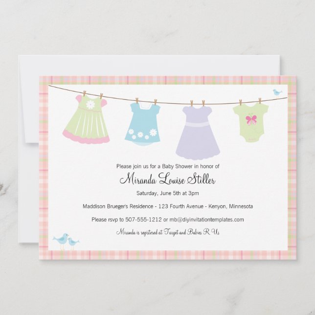 Invitation pour la douche de bébé (fille) Baby Cot (Devant)