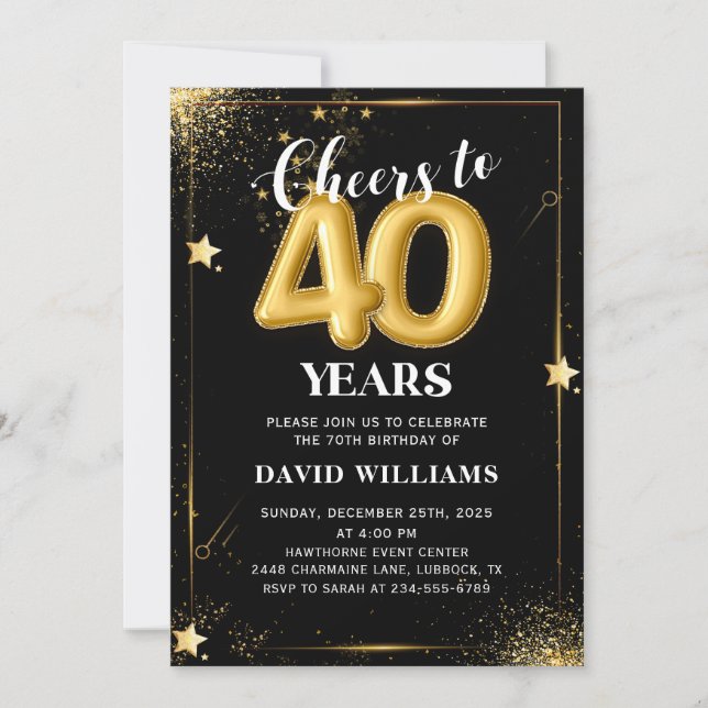 Invitation pour la fête d'anniversaire 40 ans avec (Devant)