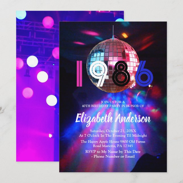 Invitation pour la fête d'anniversaire de 40 ans D (Devant / Derrière)