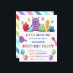 Invitation pour la fête d'anniversaire de Kid Litt<br><div class="desc">Un petit monstre enfant et l'invitation de fête d'anniversaire des enfants. Sur un arrière - plan blanc, des monstres multicolores en rouge, rose, bleu, violet, vert et jaune, sont vus tenant des ballons de fête. Le texte de typographie dit des petits monstres, faisons du mal au nom de la fête...</div>