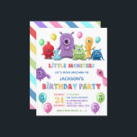 Invitation pour la fête d'anniversaire de Kid Litt<br><div class="desc">Un petit monstre enfant et l'invitation de fête d'anniversaire des enfants. Sur un arrière - plan blanc, des monstres multicolores en rouge, rose, bleu, violet, vert et jaune, sont vus tenant des ballons de fête. Le texte de typographie dit des petits monstres, faisons du mal au nom de la fête...</div>