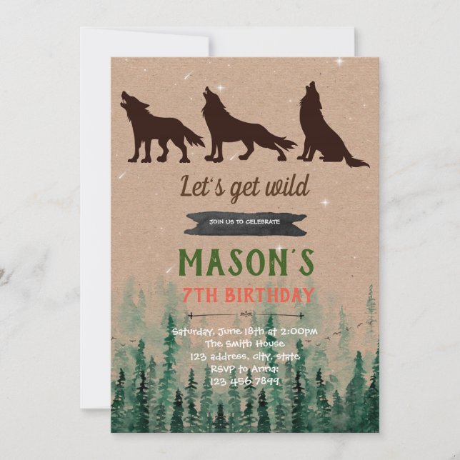 invitation pour la fête d'anniversaire de loup (Devant)