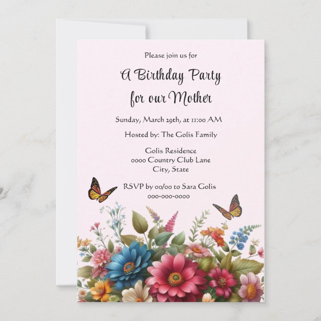 Invitation pour la fête d'anniversaire de maman (Devant)