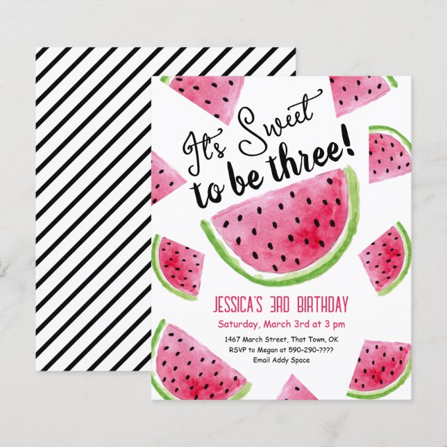Invitation pour la fête d'anniversaire de trois an (Devant / Derrière)