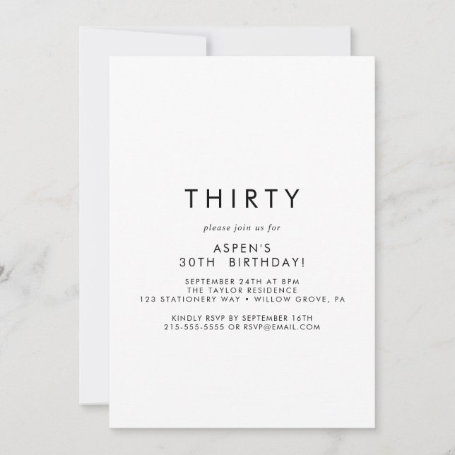 Invitation pour la fête d'anniversaire des 30 ans  (Devant)