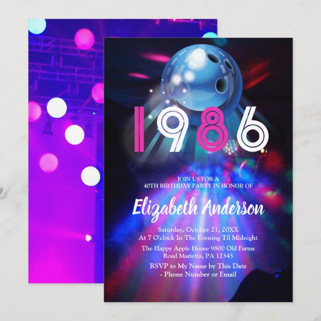 Invitation pour la fête d'anniversaire des 40 ans  (Devant / Derrière)