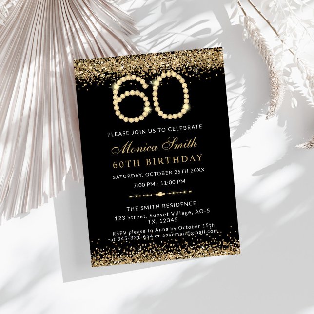 Invitation pour la fête d'anniversaire des 60 ans  (Gold 60th Birthday Party Invitation)