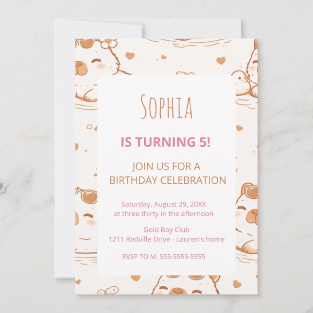 Invitation pour la fête d'anniversaire des adorabl (Devant)