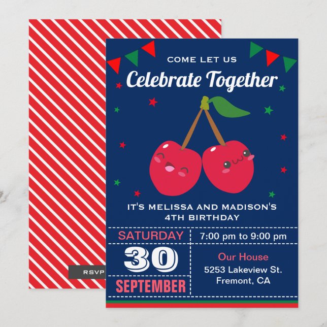 Invitation pour la fête d'anniversaire des jumeaux (Devant / Derrière)