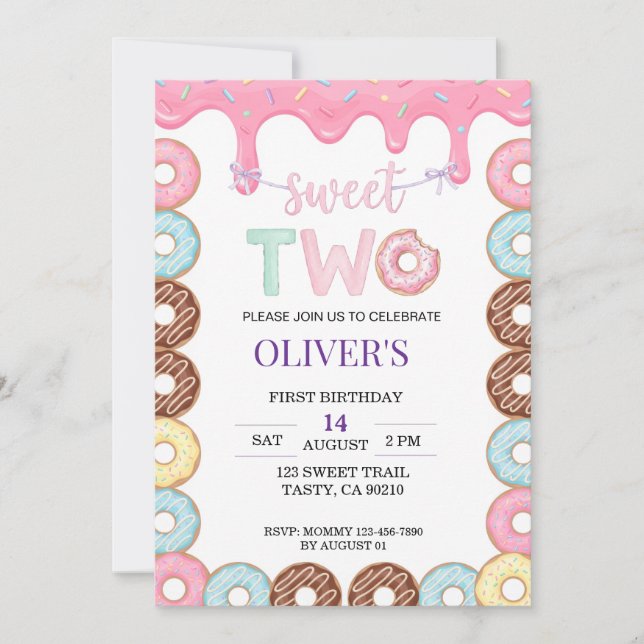 Invitation pour la fête d'anniversaire Donut Sweet (Devant)
