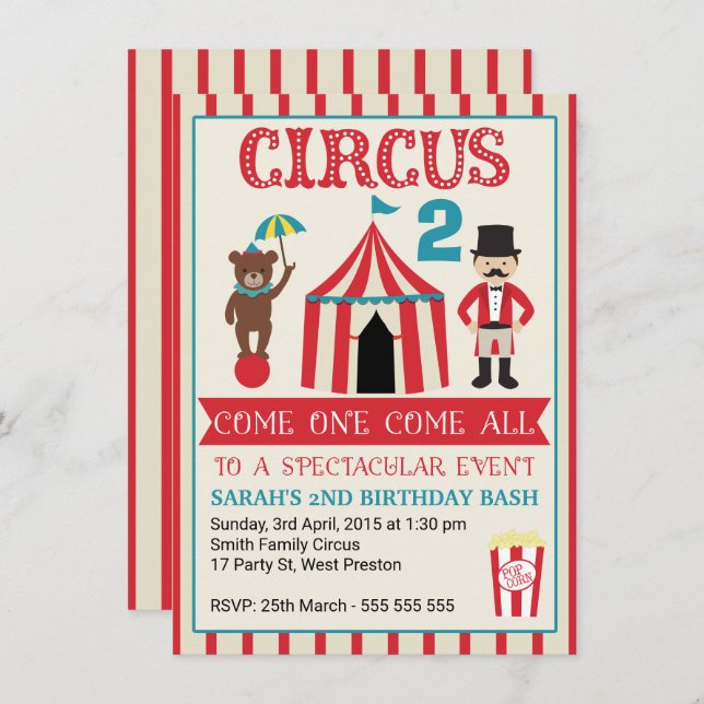 Invitation pour la fête d'anniversaire du Cirque p (Devant / Derrière)