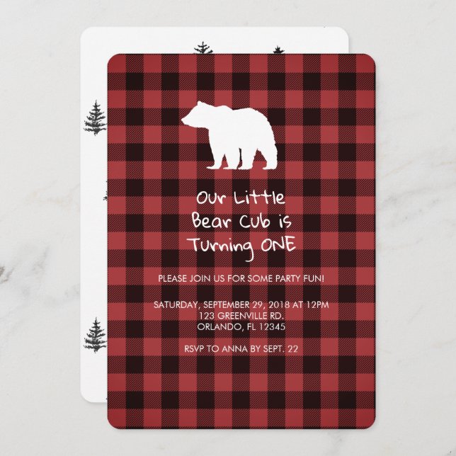 Invitation pour la fête d'anniversaire du ourson q (Devant / Derrière)