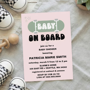 Invitation pour la fête de Baby Shower avec skateb