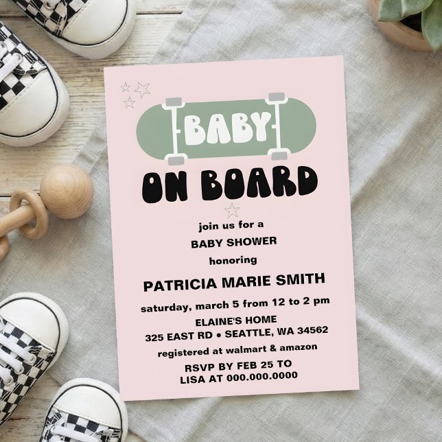 Invitation pour la fête de Baby Shower avec skateb (Créateur téléchargé)