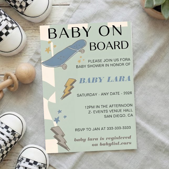 Invitation pour la fête de Baby Shower avec skateb (Créateur téléchargé)