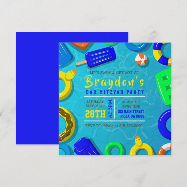 Invitation pour la fête de Bar Mitzvah BOYS POOL S (Devant / Derrière)