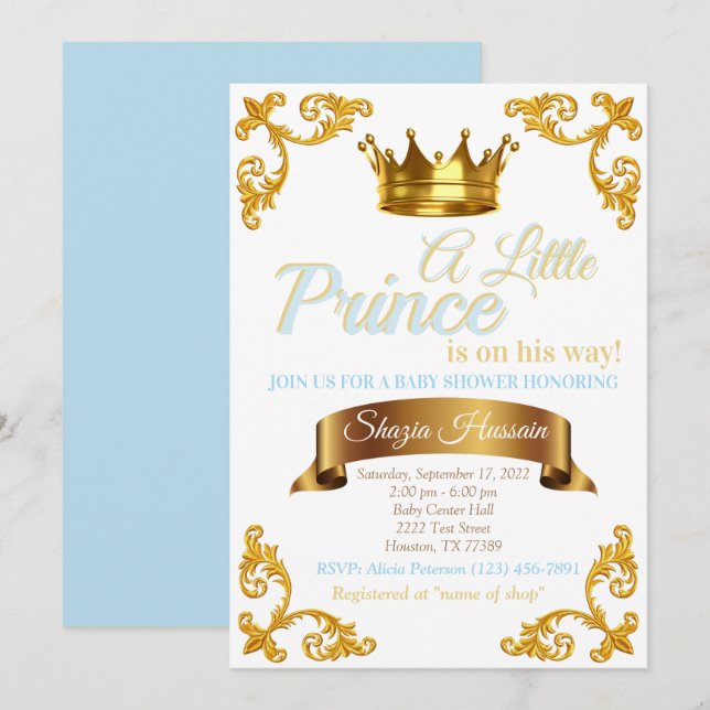 Invitation pour la fête de bébé du prince royal (Devant / Derrière)