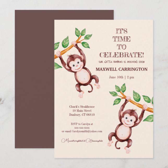 Invitation pour la fête de bébé garçon Bambino (Devant / Derrière)