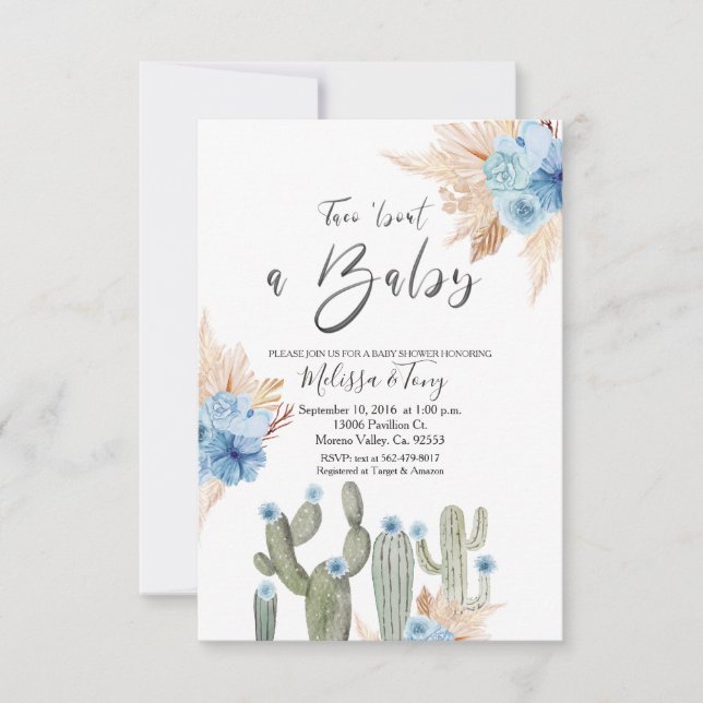 Invitation pour la fête de bébé garçon BLUE Cactus (Devant)