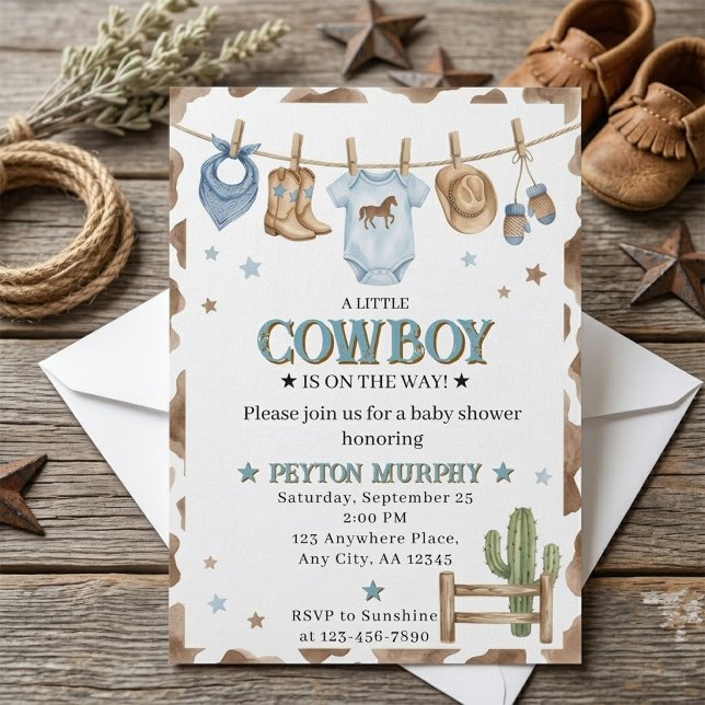 Invitation pour la fête de bébé garçon Blue Cowboy (Créateur téléchargé)
