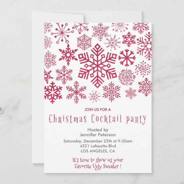 Invitation pour la fête de cocktail de Noël Flocon (Devant)