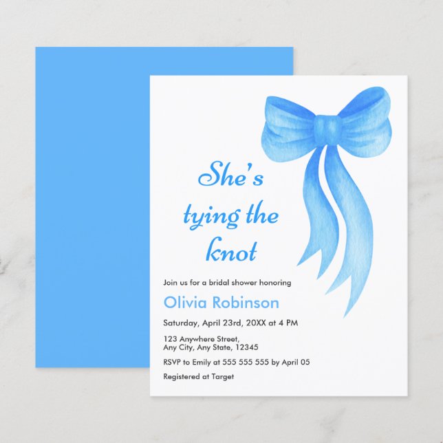 Invitation pour la fête de douche de mariée Blue B (Devant / Derrière)