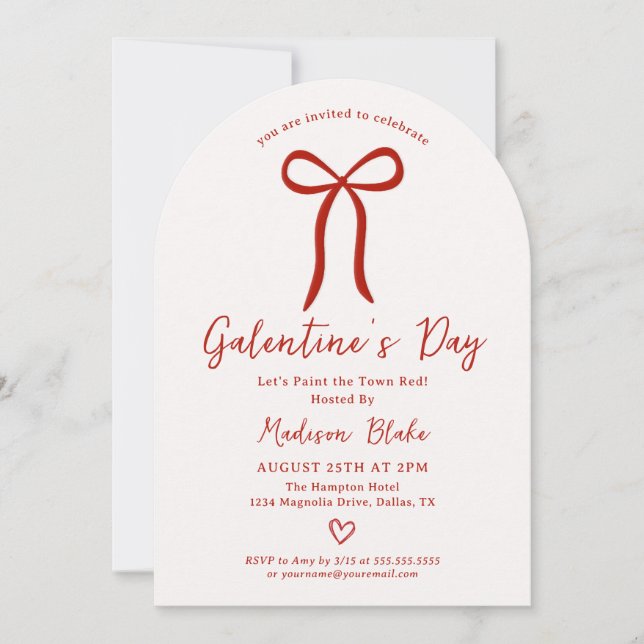 Invitation pour la fête de Galentine avec un nœud  (Devant)