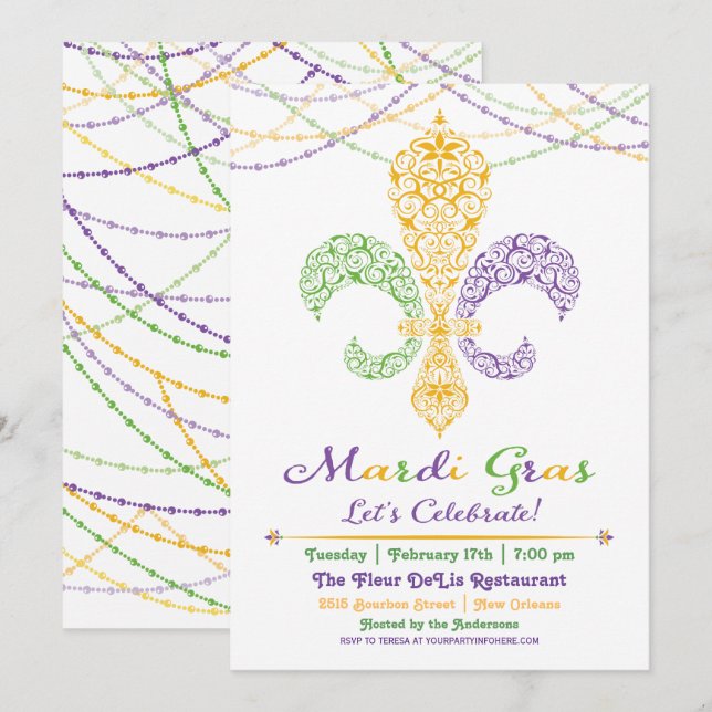Invitation pour la fête de la Fleur DeLis de Mardi (Devant / Derrière)