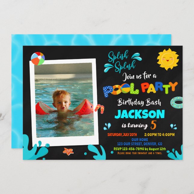 Invitation pour la fête de la piscine Photo de gar (Devant / Derrière)
