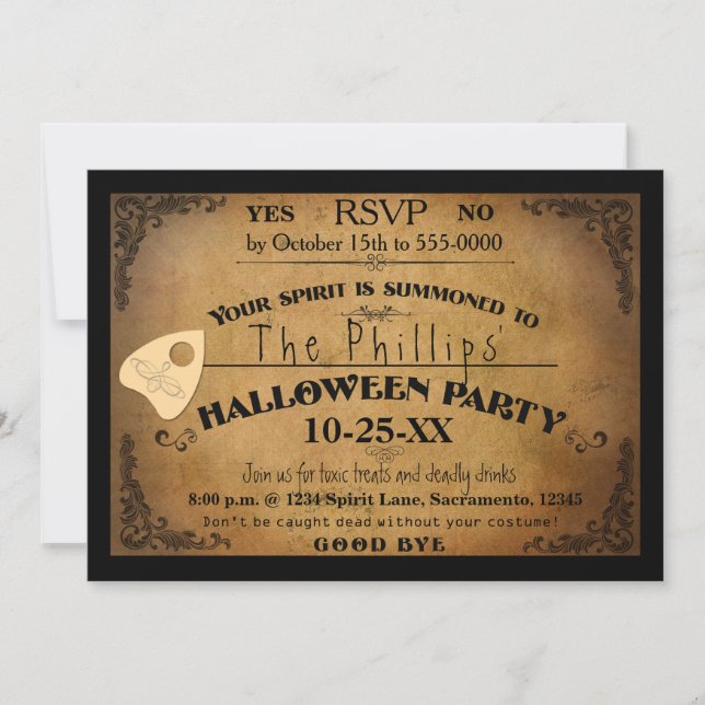 Invitation pour la fête de la planche Ouija Hallow (Devant)