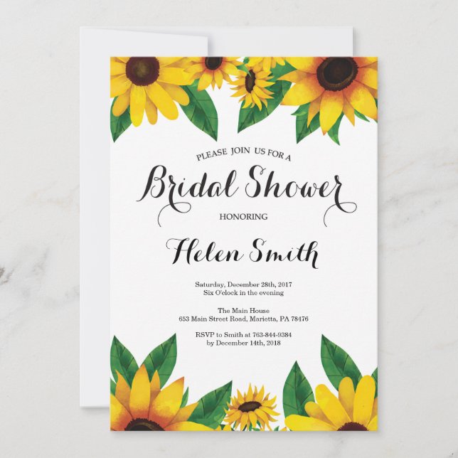 Invitation pour la fête de mariage aux tournesols (Devant)