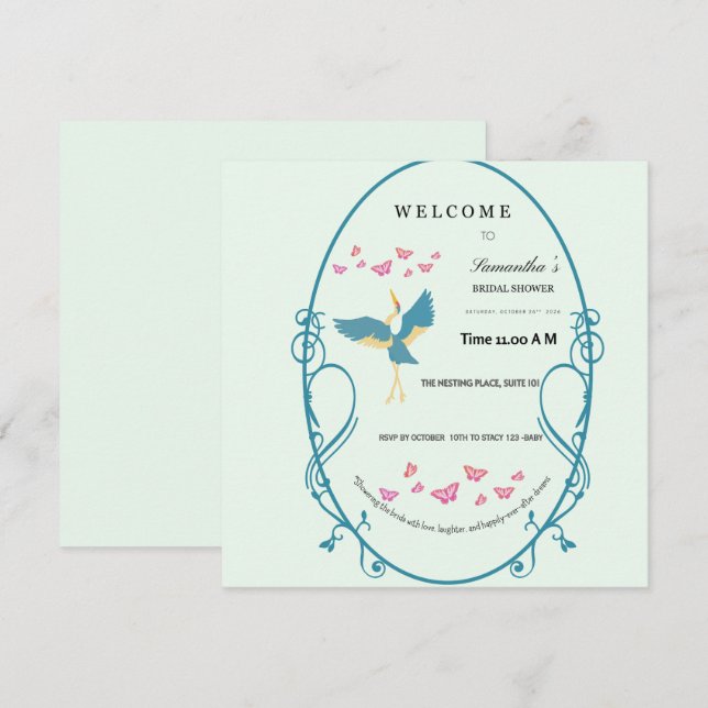 Invitation pour la fête de mariage de Blue Crane - (Devant / Derrière)