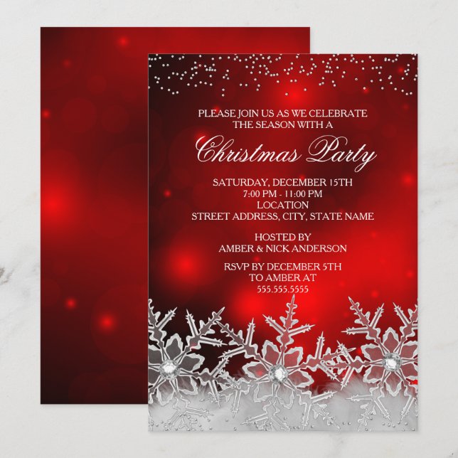 Invitation pour la fête de Noël au flocon de neige (Devant / Derrière)