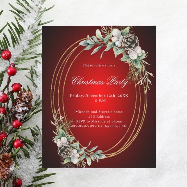 Invitation pour la fête de Noël au pin cône rouge  (Créateur téléchargé)