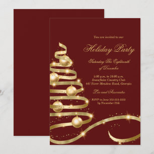 Invitation pour la fête de Noël avec arbre doré ro